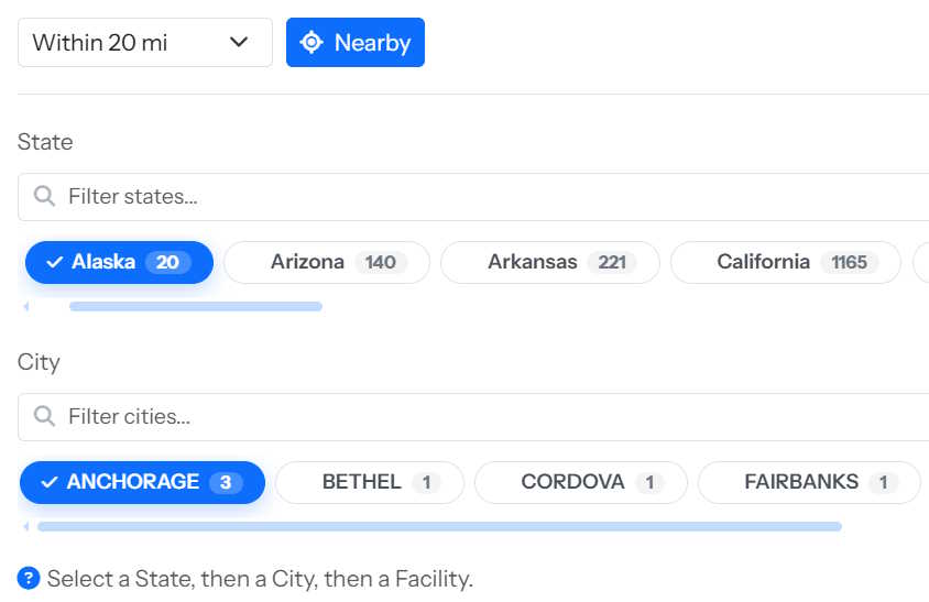 Pick your state and city